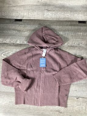 GAP x Summer Fridays Hoodie Waffle Knit Zip Mauve Pink Womens L NWT